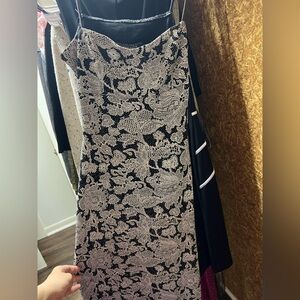 Black and Ivory Lace-Pattern Sheath Dress